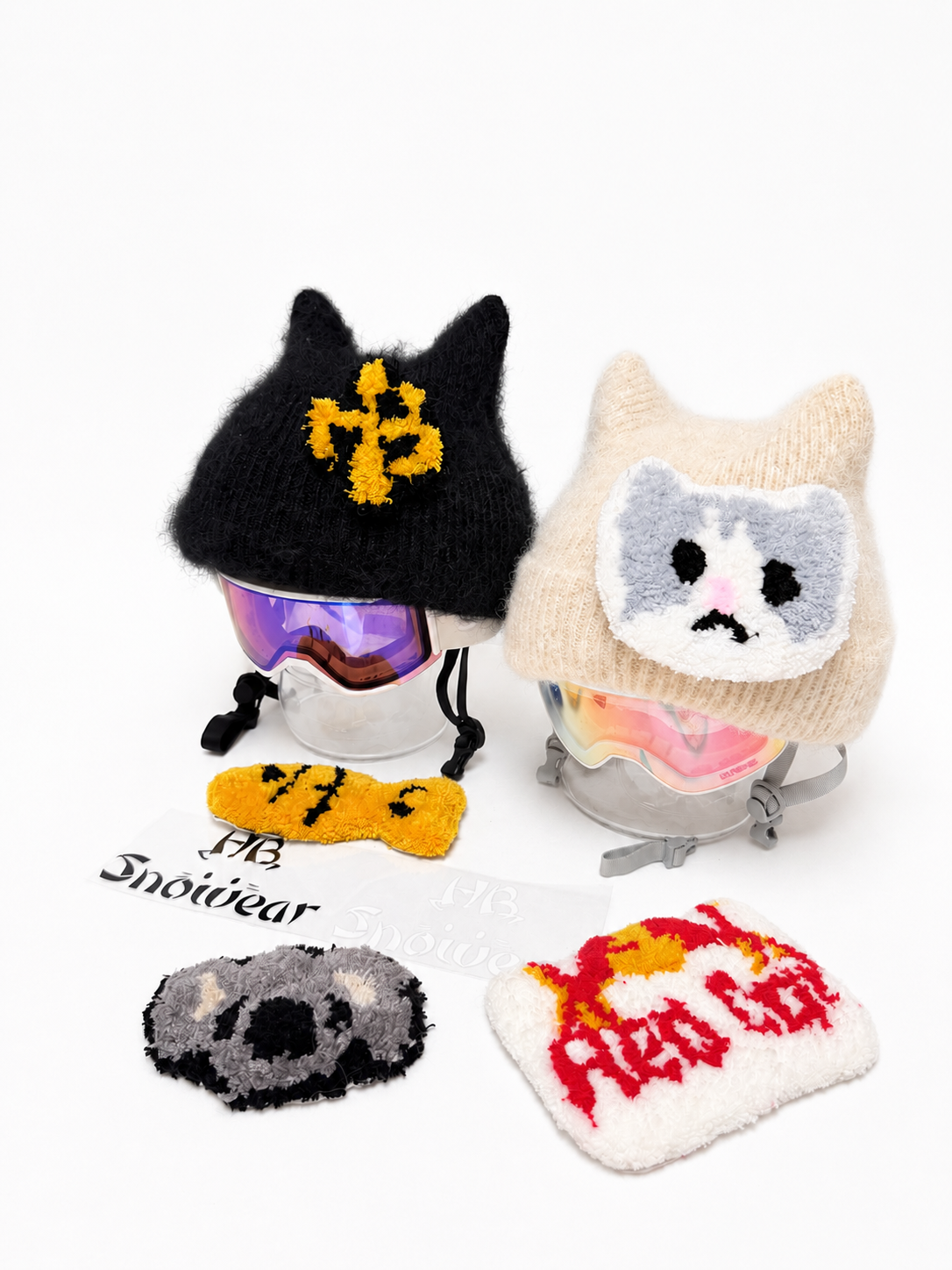 HB Snowear Hambao Animal Sticker Set Bundle — handcrafted RedCat Fish and animal stickers plus Cat-Ear Mohair Ski Beanie