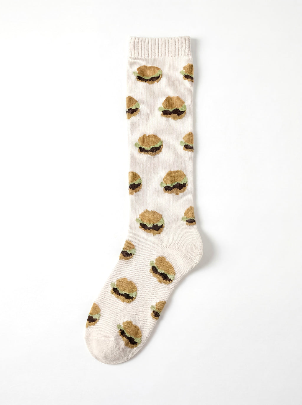 HB Snowear Hamburger Merino Wool Snow Socks — white ski sock with hamburger pattern 17.5 micron merino