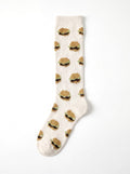 HB Snowear Hamburger Merino Wool Snow Socks — white ski sock with hamburger pattern 17.5 micron merino