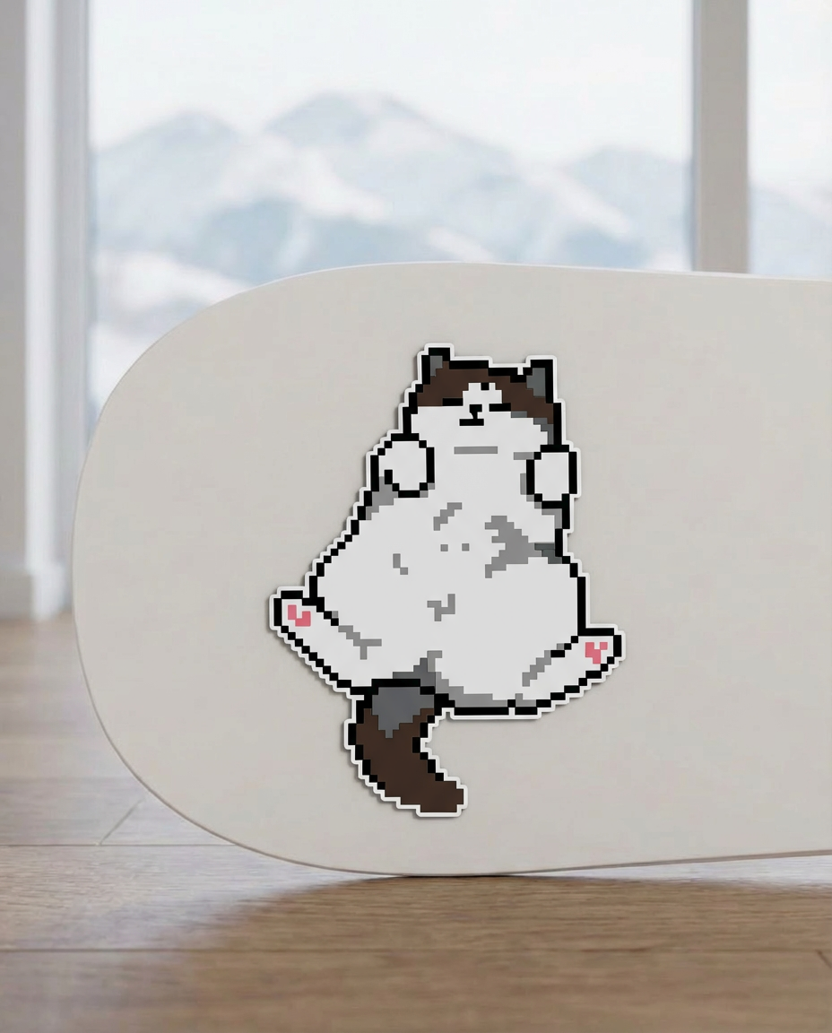 HB Snowear Classic Cat Stomp Pad — installed between bindings on snowboard in snow