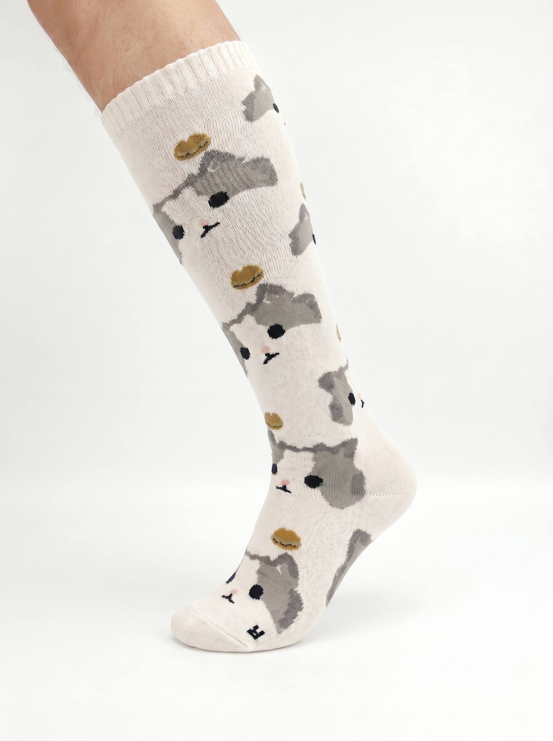 HamBao Merino Wool Snow Socks — pair showing full Hambao cat design on white background